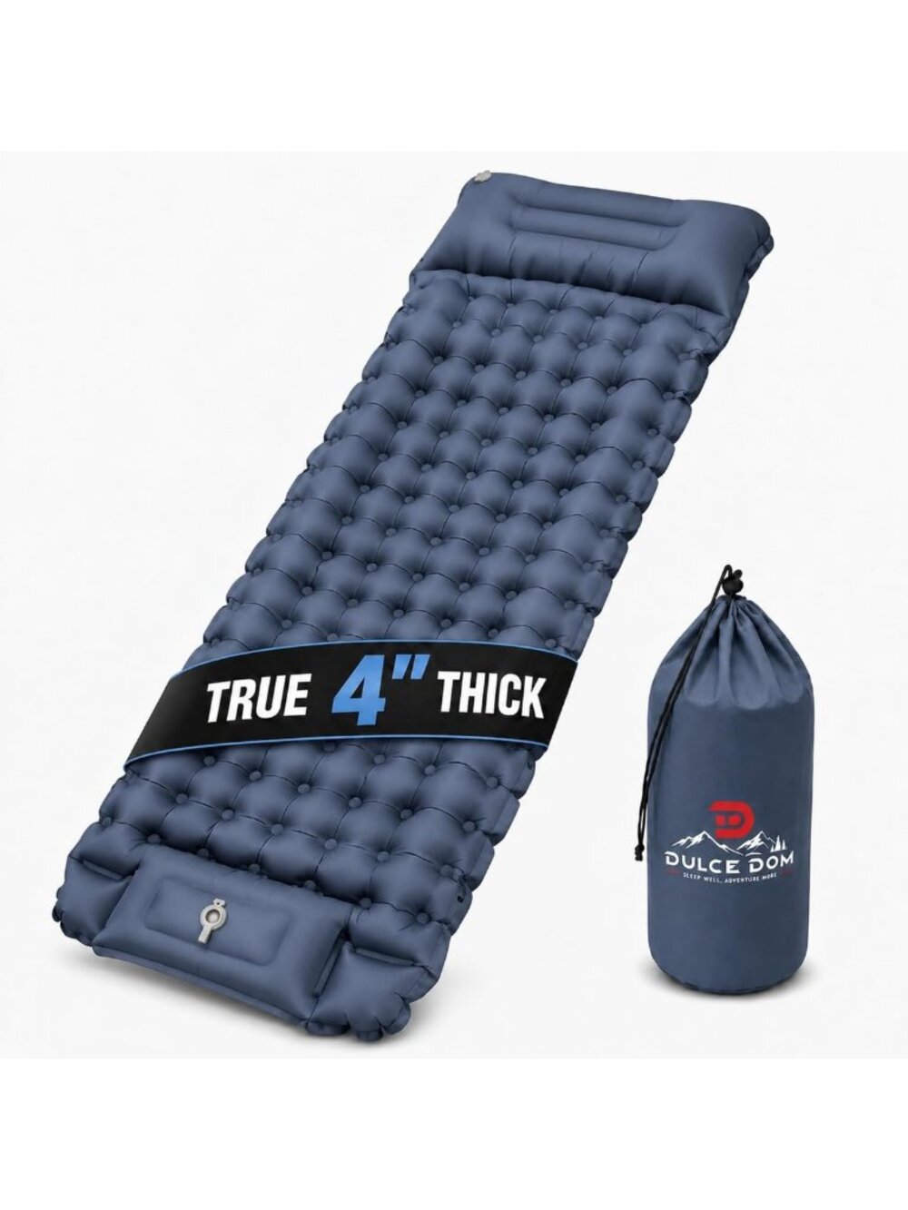 True 4" Camping Sleeping Pad, Inflatable Mat with Built-in Foot Pump Pillow